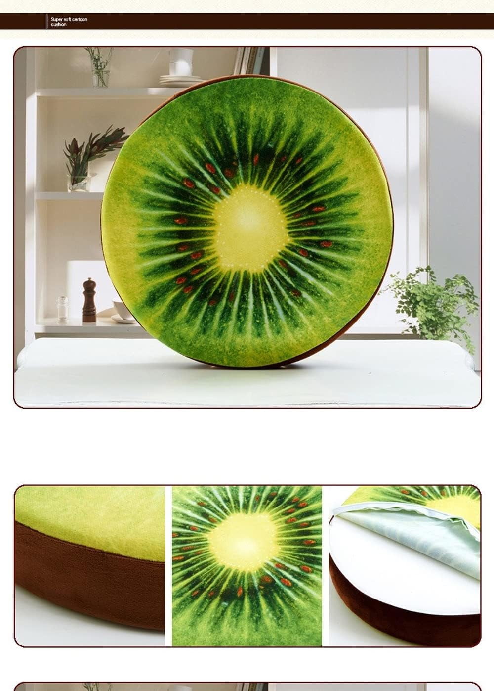 JONJUMP Kiwi 33x33x4.5cm Fruit Floor Cushion Throw Pillow Round Soft Plush Cushion Seat Pad Couch Chair Sofa