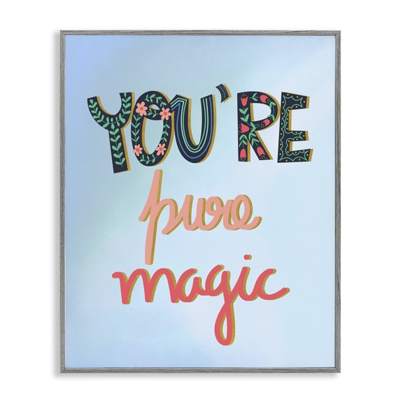 Stupell Industries Eclectic Pure Magic Floral Phrase Gray Framed Giclee Art, 11 x 14, by Pragya Kothari