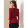 thumbnail image 3 of DARING DIVA Women's Round Neck 3/4 Sleeve Elegant Work Peplum Tops L Red, 3 of 6