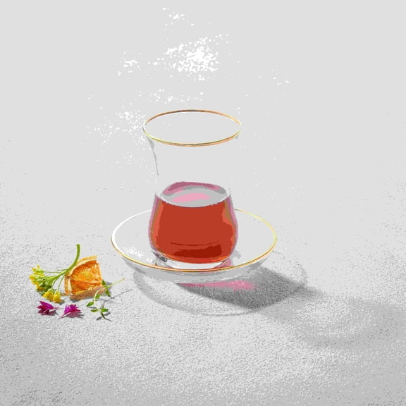 Vikko Turkish Tea Glasses & Saucers, 5.5 Oz Turkish Tea Cups,Turkish Glass Tea Set For Six, Tea Cup Glass, Clear Glass Tea Cups And Saucers, Gold Accented Turkish Tea Cup Set, 6 Cups and 6 Plates