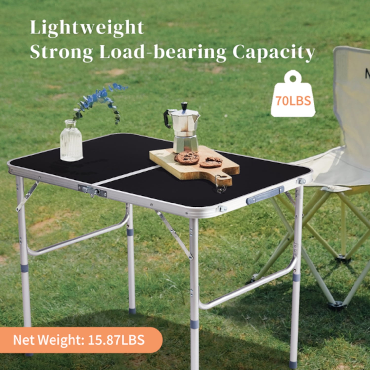 Alvantor Black Portable 3 ft Folding Camping Table with Carry Handle