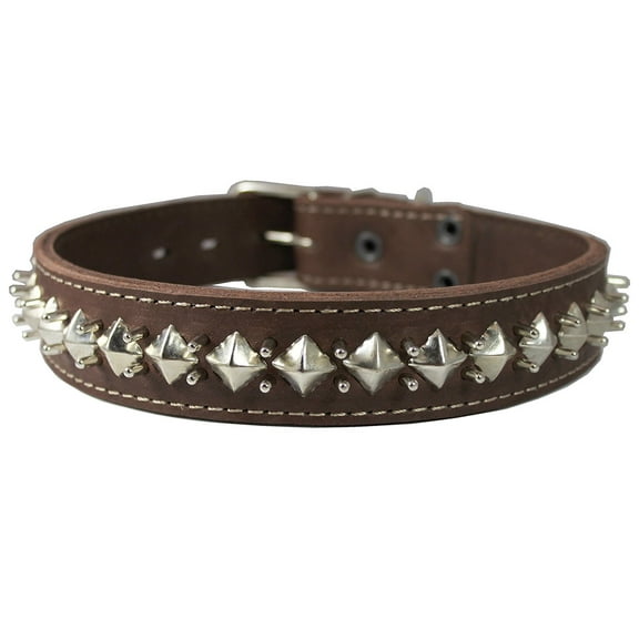 Thick Genuine Leather Spiked Studded Dog Collar 1.5" Wide Brown Sized to Fit 18"-22" Neck. Retriever, Doberman, Rottweiler, Bulldog