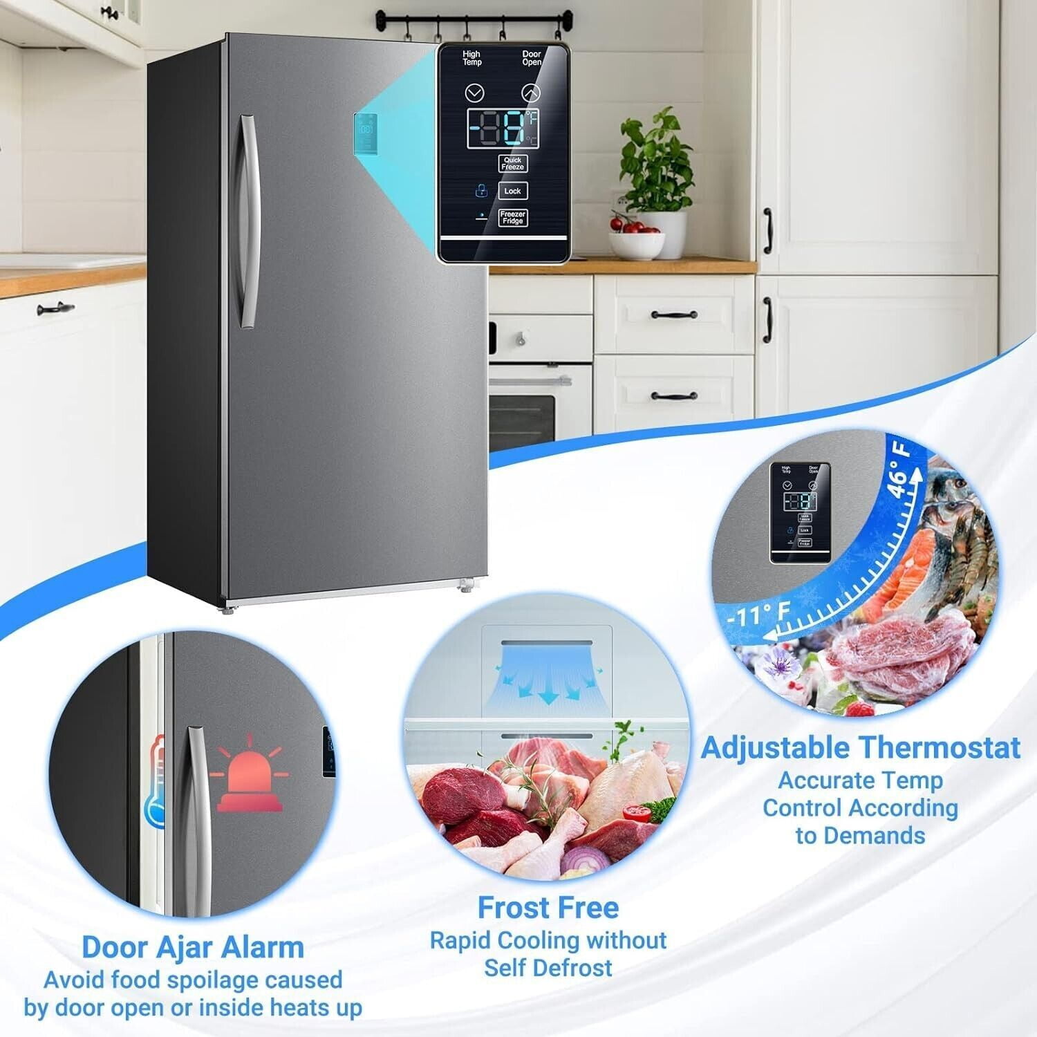 Smad 17.5 Cu ft Upright Freezer Large Capacity Fridge Refrigerator Frost Free Home Stainless Steel