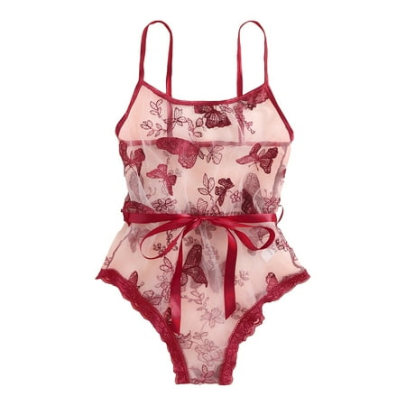 

Follure Sexy Lingerie For Women Butterfly Embroidery Lingerie Women Underwear Sleepwear Bodysuit Jumpsuit Teddy