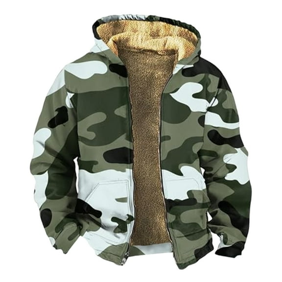 KAUOD Mens Winter Jacket Men's Flannel Shirt Jacket Fleece Sherpa Lined Plaid Jackets Coat Full Zip Up Hoodie Winter Outwear