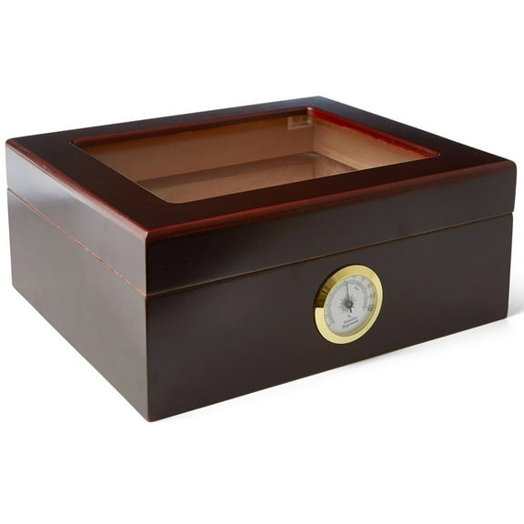 "LE ISLE" Glasstop Mahogany Humidor for 40 Cigars