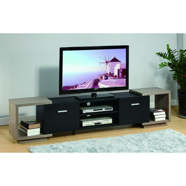 Expandable TV Stand With Storage, Black and Gray