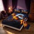 thumbnail image 2 of Manfei Fantasy Dragon Animals Bed Sheets,Gothic Mountain Cloud Full Size Sheets,Blue Orange,4-Piece,1 Flat Sheet,1 Fitted Sheet and 2 Pillowcases, 2 of 6
