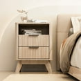 thumbnail image 3 of CHITOOMA 2-Drawer Nightstand with Open Shelf, Wood Fluted Bedside Table with Storage, Small End Table for Bedroom Living Room, Natural, 3 of 9