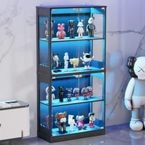 HARIPUL Display Cabinet with Glass Doors, 63” 4-Tier Wood Display Case with RGB Lights for Collectibles, Tall Curio Cabinet Anti-Tipping with Adjustable Shelves, Storage Cabinets for Living Room