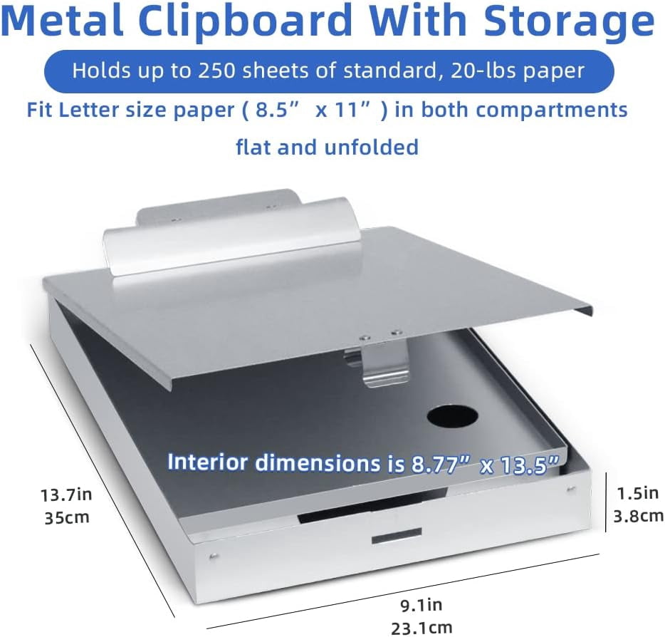 Sunnyclip 3-Tier Metal Clipboard - Heavy Duty Aluminum Organizer with Storage, High Capacity Clip for Jobsite & Office Management