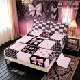 thumbnail image 2 of Meiyoeat Y2K Bow Cherry Checker Full Size Sheets for Women Girls, Black Pink Princess Style Bed Sheets, 4 Pieces, 2 of 5