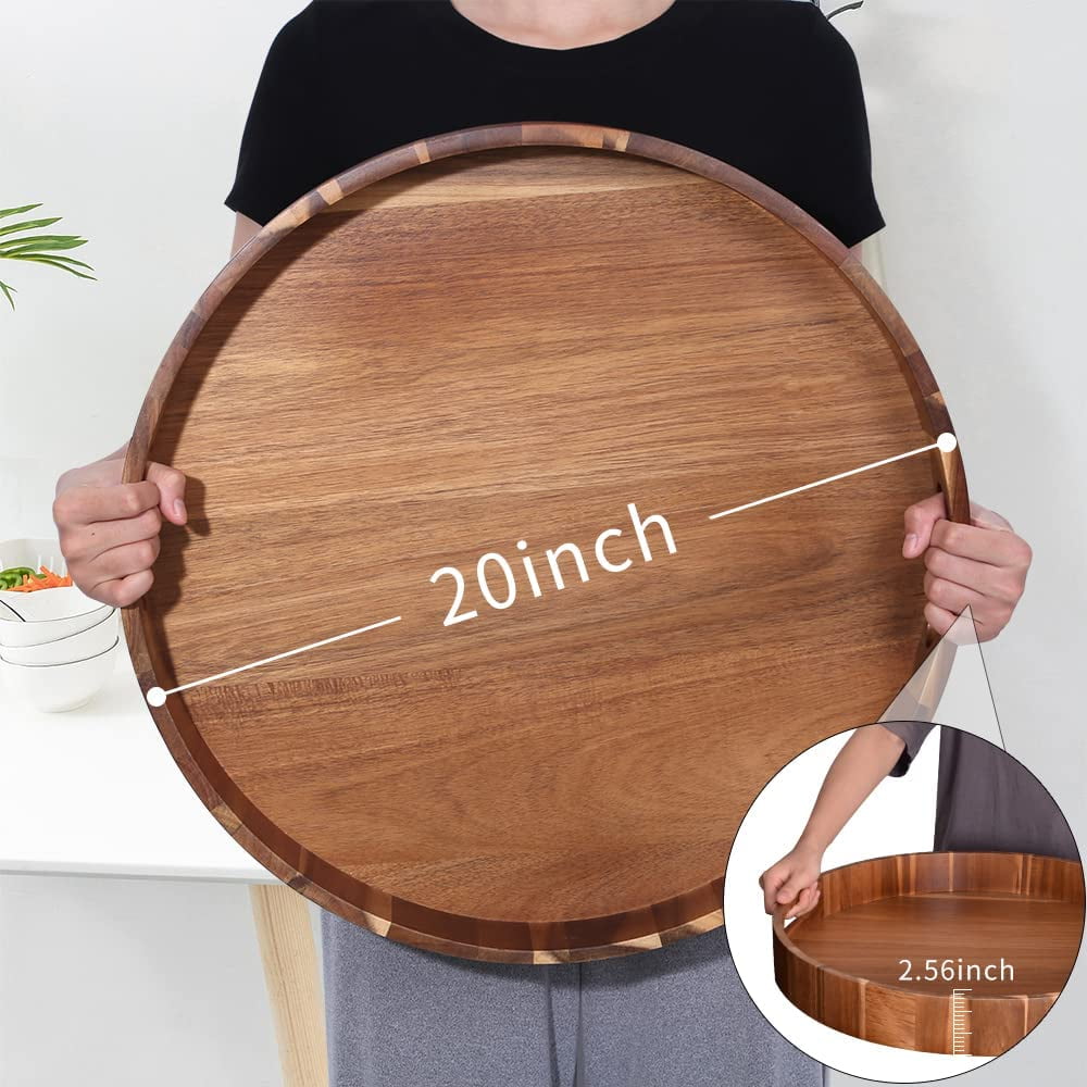 Extra Large Round Serving Tray 20INCH Heavy Duty Acacia Wood Trays