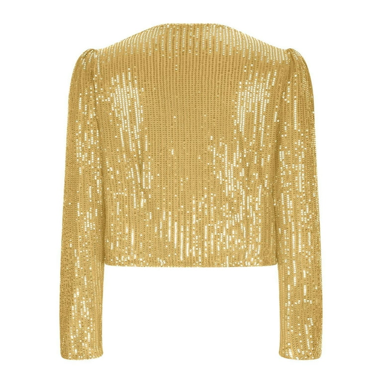 Casual Street Solid Sequins Sequined U Neck Outerwear Casual Street Solid Sequins Sequined U Neck Outerwear