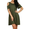 thumbnail image 4 of Defitshape Women's Short Sleeve Dress Billowy Baby Doll Dress A Line Casual Crew Neck Comfy Cool Cold Shoulder Sleeve Babydoll Green XX-Large, 4 of 4