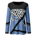 thumbnail image 4 of Pompotops Women Leopard Print Round Neck Patchwork Pullover Long Sleeve Blouse T-shirt Tops, 4 of 5