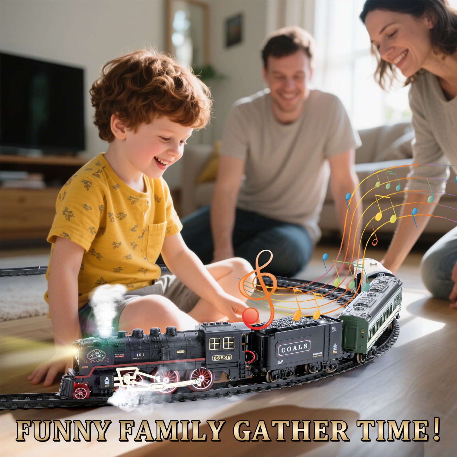 JoyStone Electric Train Set Toys for Boys with Smokes, Lights & Sound, Tracks, Toddler Model Train Set with Steam Locomotive Engine & Cargo Cars and Tracks, Christmas Toy Train for Kids