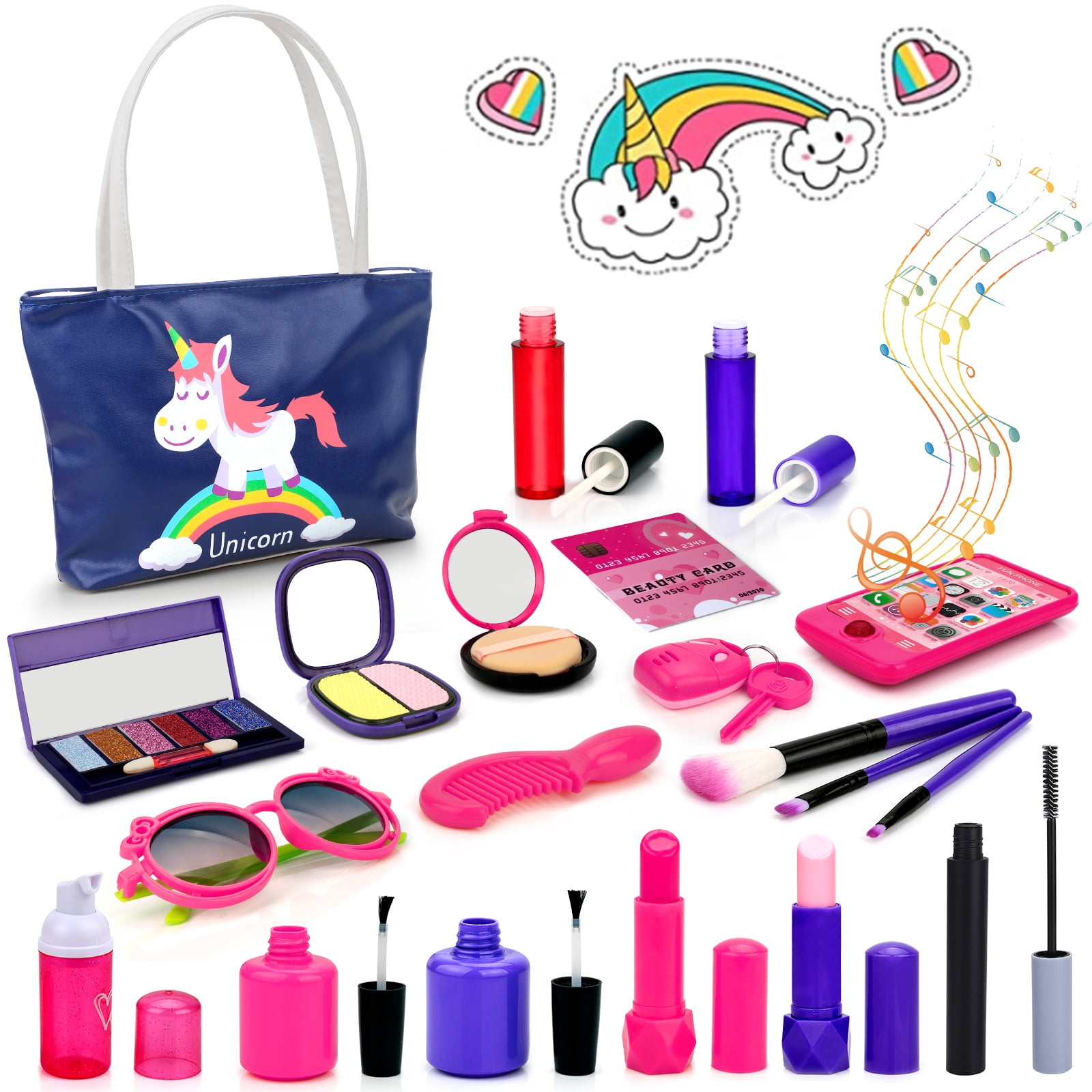 Kepooman 21 PCS Girls Pretend Play Makeup Sets Fake Make Up Kits with Cosmetic Bag for Little Girls Birthday Christmas, Toy Makeup Set for Toddler Girls Age 3-4 years Kepooman 21 PCS Girls Pretend Play Makeup Sets Fake Make Up Kits with Cosmetic Bag for Little Girls Birthday Christmas, Toy Makeup Set for Toddler Girls Age 3-4 years