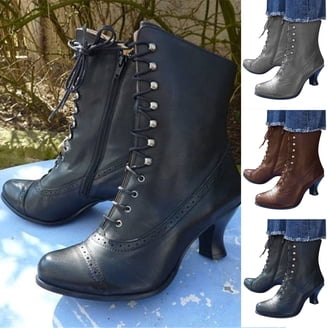 CoceMoce Women's Retro Kitten Heel Ankle Booties - Pointed Toe, Buckle & Zipper, Fur Lining