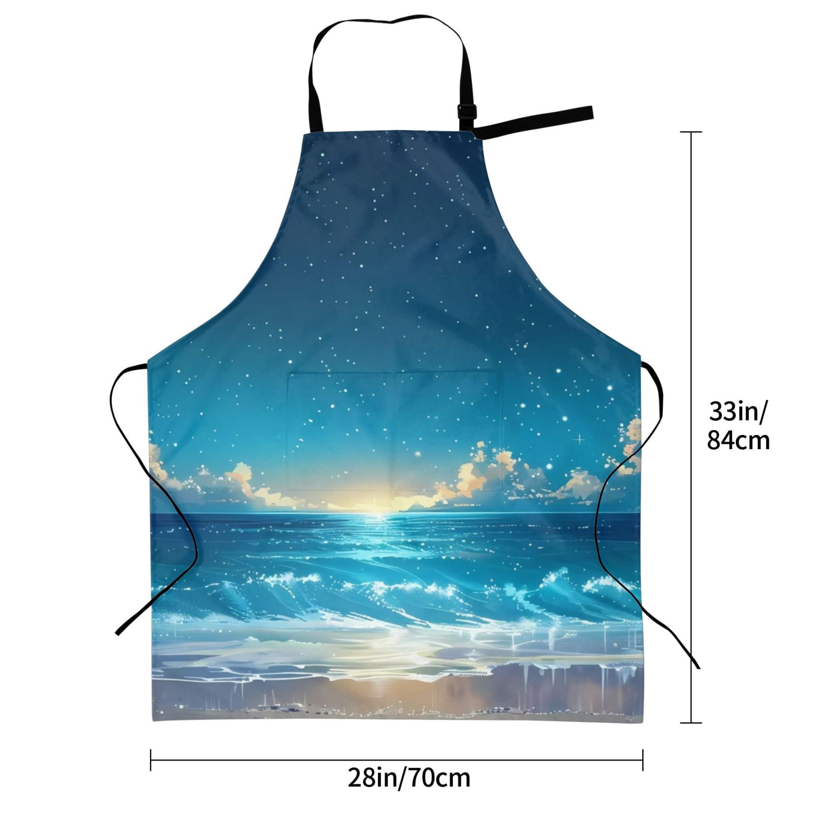 Kdxio Night Sky Beach Scene Apron with Pockets Adjustable Kitchen Aprons for Men Women Waterproof Aprons for Cooking,Drawing,Crafting, Baking Household Cleaning