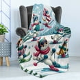 thumbnail image 3 of Ambesonne Cat Fleece Throw Blanket Snowy Cartoon Skiing Kitties 60"x80" Pale Blue Raspberry White, 3 of 5