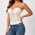 thumbnail image 4 of LEAVINGSUO Corset Tops for Women Vintage Strapless Lace Shaping Top Sheer Floral Mesh Hook Front Boned Slim Waist Bustier Club Daily Outfit Beige S, 4 of 5