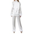 thumbnail image 2 of Women Silk Satin Pajamas Set Button Down Long Sleeve Sleepwear Feather Trim Nightwear Loungewear Pj Set, 2 of 7