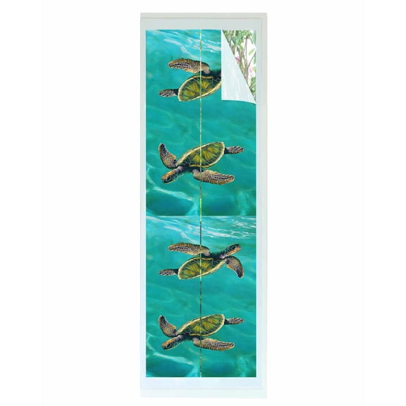 Window Privacy Film Teal Sea Turtle Coastal Stained Glass Window Film Decorative Sun Block Window Cover Nautical Summer Ocean Beach Window Clings Static Adhesive Sticker for Bathroom 17.7"x78.7"