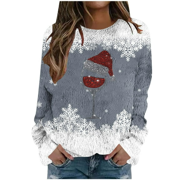 My Items Talove Long Sleeve Shirts for Women Graphic Printed Sweatshirt Fall Fashion Must Haves Work Tops Womens Tops Dressy Christmas Shirts