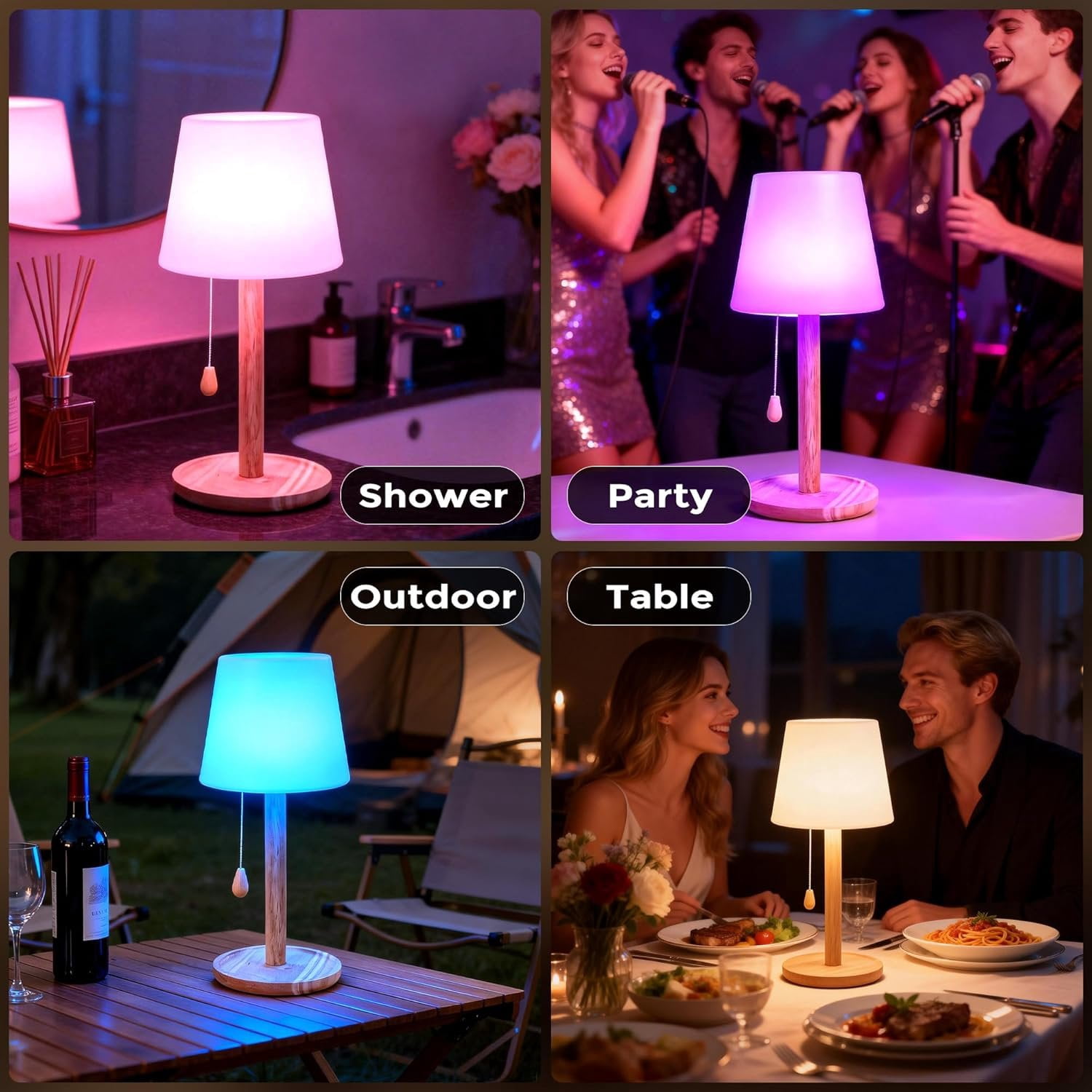Wireless Shower Lamp, Waterproof Shower Light, Rechargeable Bedside Night Light for Bathroom Shower Bedroom