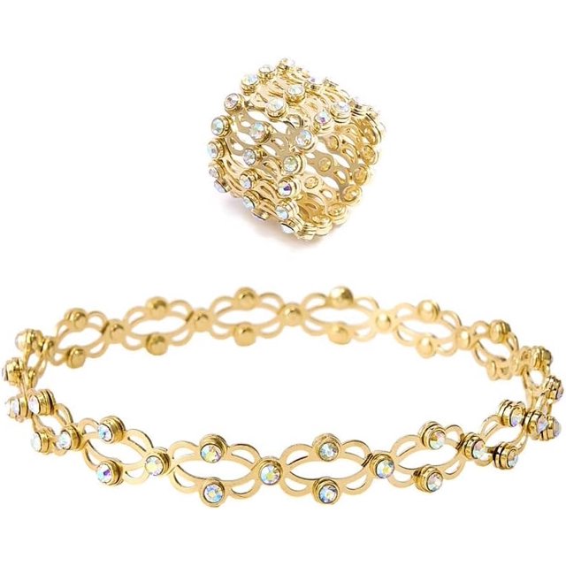 Anillo/pulsera retráctil plegable 2 en 1, anillos plegables retráctiles flexibles, pulsera ajustable para mujer, joyería (diamantes de imitación dorados multicolores)