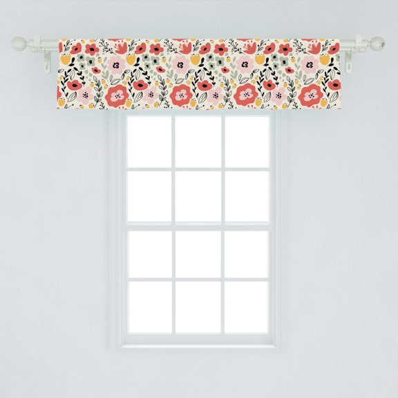 Ambesonne Wildflower Window Valance, Abstract Fantasy Flowers Herbs and Leaves Pastel Illustration Print, Curtain Valance for Kitchen Bedroom Decor with Rod Pocket, 54" X 12", Ivory and Multicolor