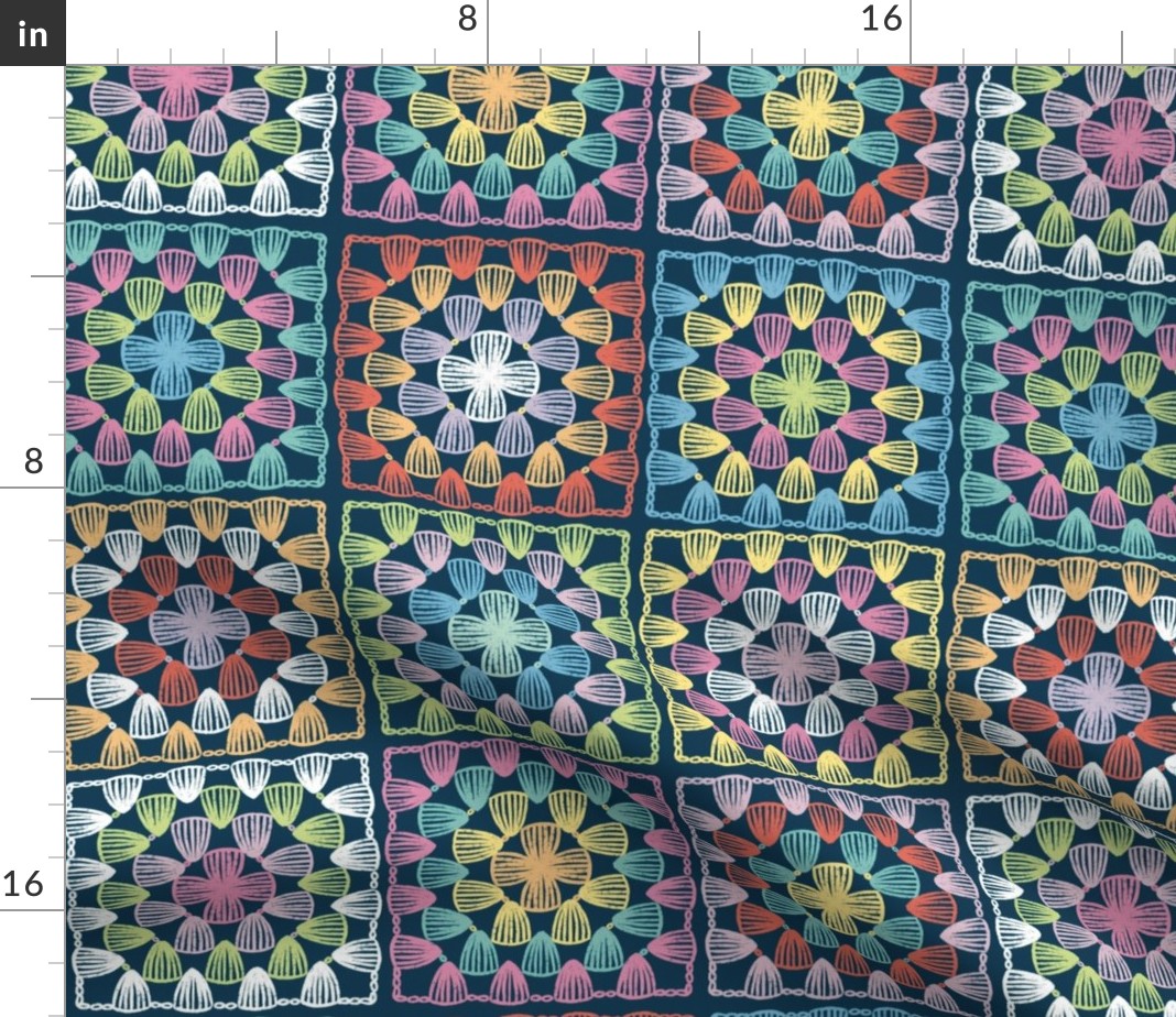 Velvet Fabric by the Yard Granny Square Crochet Look Vintage Knitting