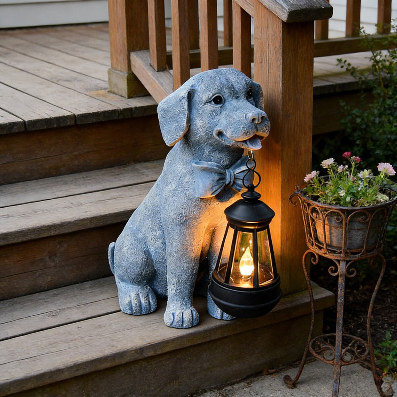 Chanana Dog Solar Garden Statue with Lantern – Outdoor Patio & Yard Decor – Figurine for Dogs – Gift for Mom, Grandma, Dog Lovers, Housewarming Present