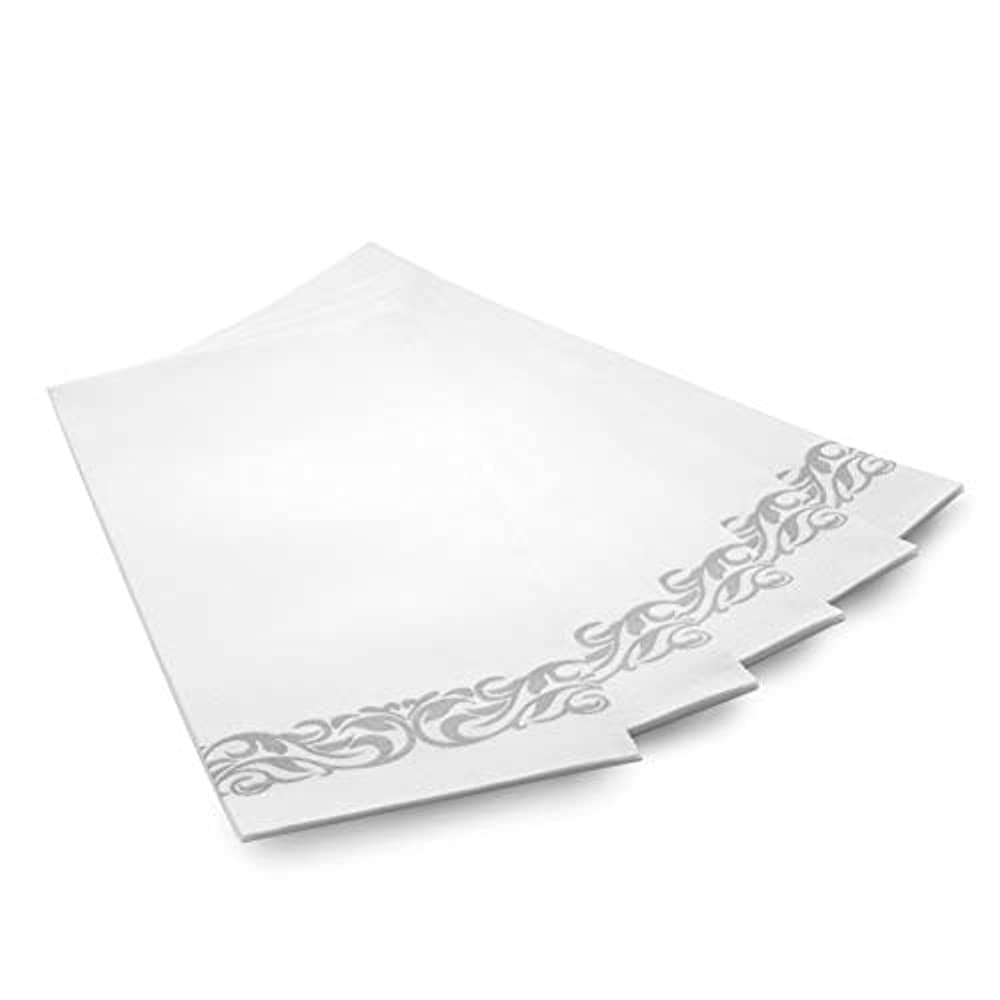 White, 100pcs Disposable Hand Towels & Decorative Bathroom Napkins Soft and Absorbent Linen-Feel Paper Guest Towels for Kitchen Parties Weddings Dinners or Events White Gold Silver 100pcs 