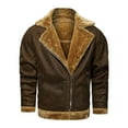 thumbnail image 5 of gbyLJF Men's Lapel Long Sleeve Coat Fleece Lined Zipper Warm Leather Jacket Casual Comfy Jacket with Zipper Pockets, 5 of 9