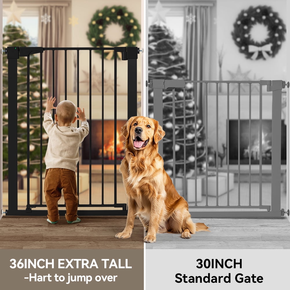 Baby Safety Gate, Caveen Extra Tall 36'', 29.5-46'' Wide Baby Gate Stairway and Hallway, for Ages 6 to 36 Months, Black