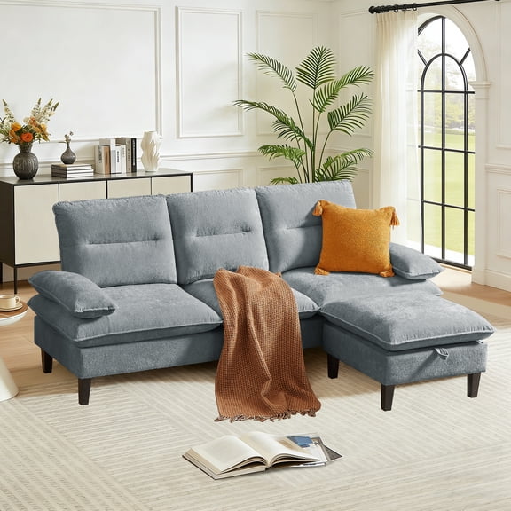 Jarenie Light Grey Sectional Sofa with Chaise and Ottoman, Convertible Couch for Small Spaces