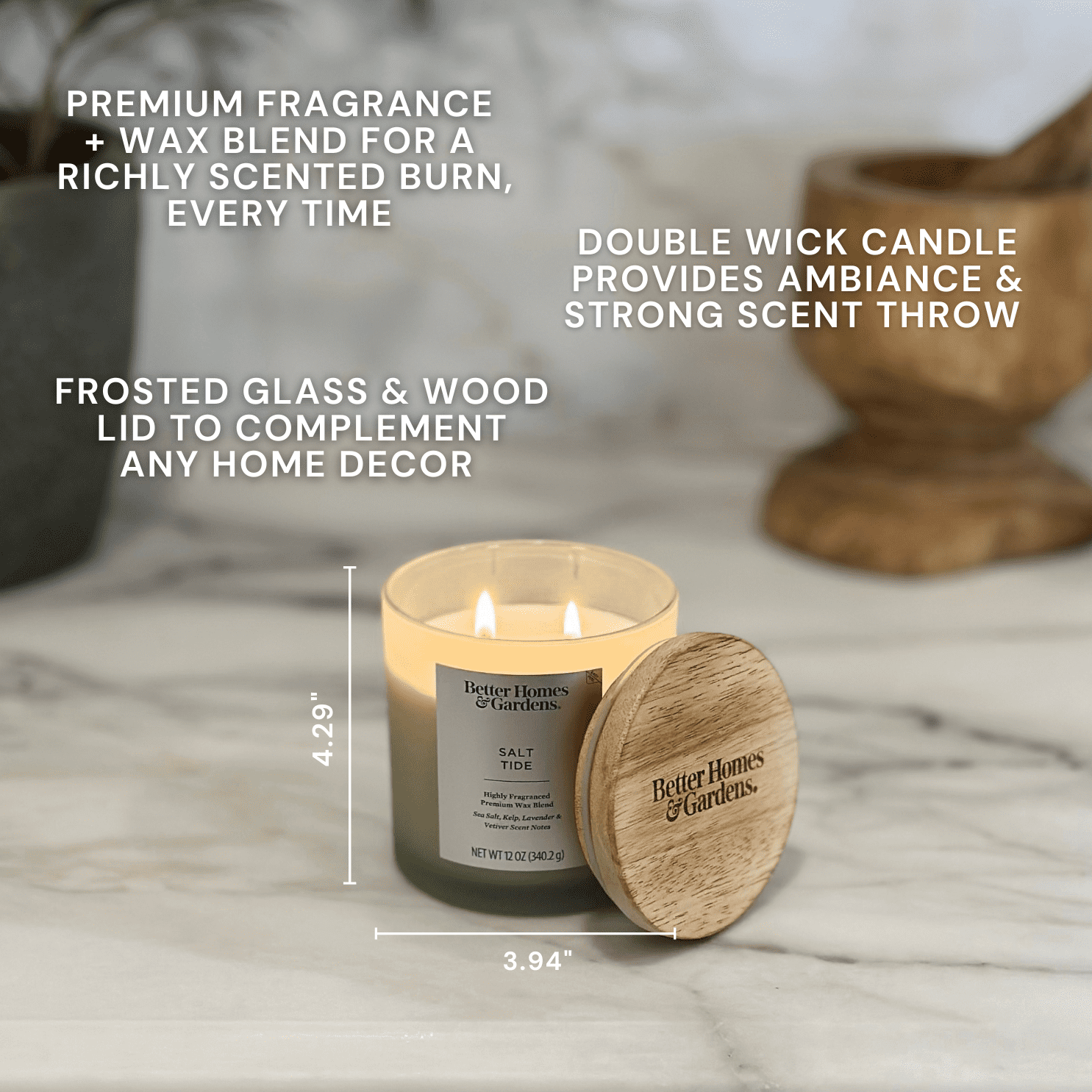(2 pack) Better Homes & Gardens Salt Tide Scented Frosted 2-Wick Candle, 12 oz