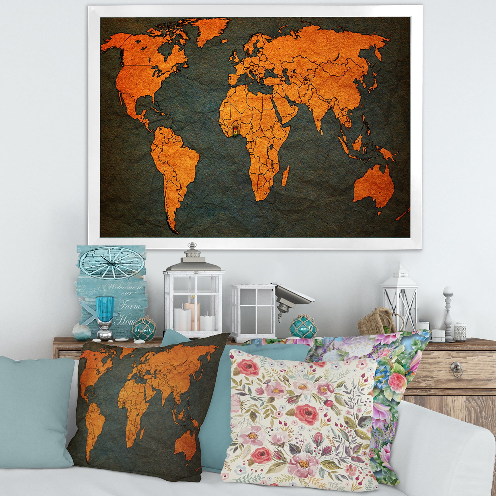 Designart 'Ancient World Map of Africa' Vintage Framed Art Print