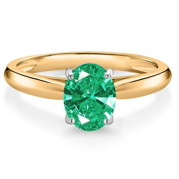 Gem Stone King 10K Yellow and White Gold Green Zirconia Solitaire Engagement Ring for Women (1.21 Cttw, Oval 8X6MM, Gemstone Birthstone, Size 9)