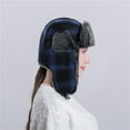 thumbnail image 6 of Eosunjian Unisex Ear Warmer Thick Winter Lei Feng Lattice Plaid Trapper Hat for Cycling, 6 of 13
