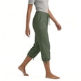thumbnail image 4 of Nestiefly Cotton Linen Capri Pants for Women Petite Summer Pedal Capris 2026 Elastic High Waist Wide Leg Crop Trouser with Pockets Army Green 2XL, 4 of 7