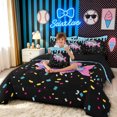 thumbnail image 3 of meiyoeat Cartoon Bass Fish Twin Bedding for Boys Girls Kids, Candy Wildlife Ice Cream Drip Bedding Comforter Set, Black Pink, Black Reversible, 7-Piece, 3 of 5
