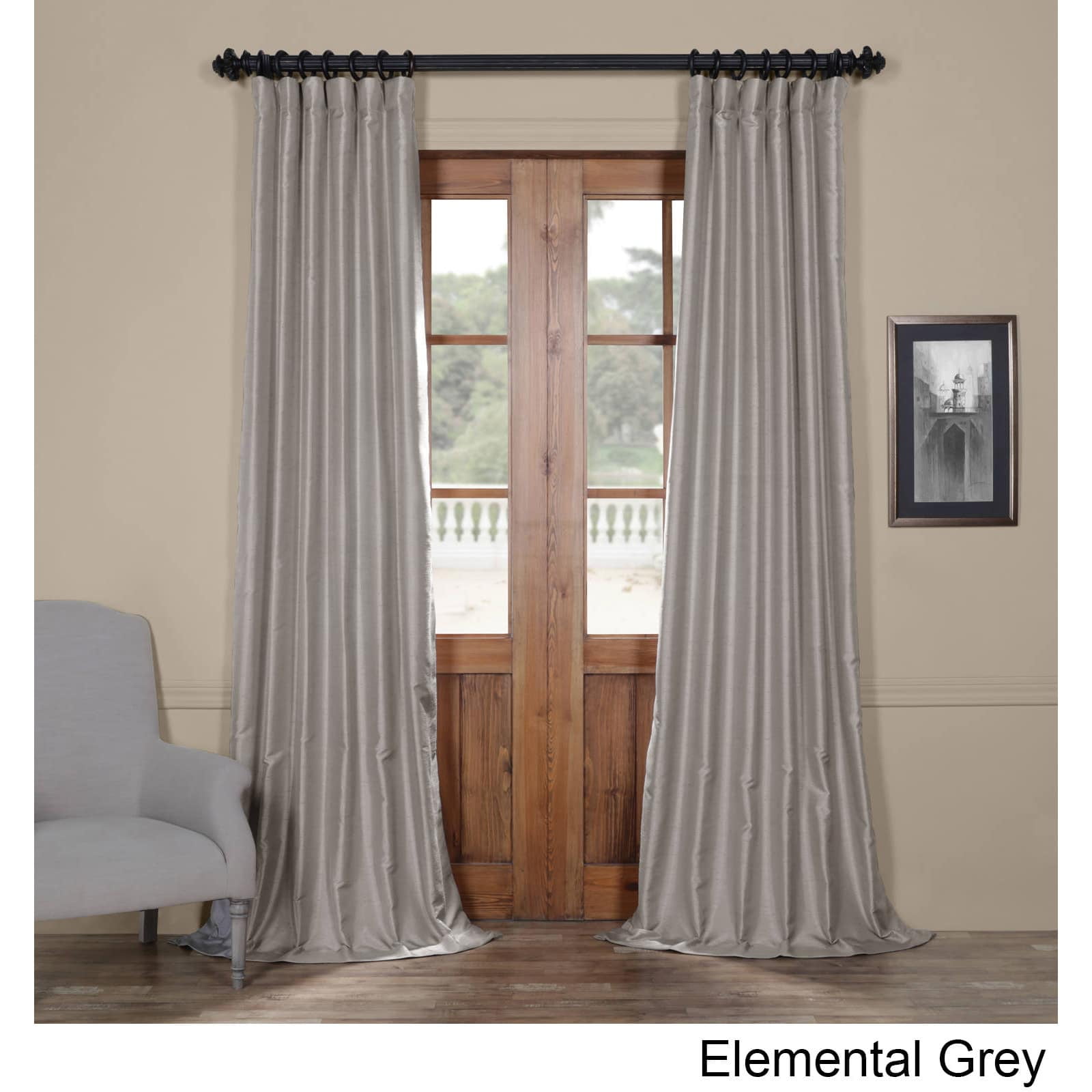 Exclusive Fabrics Yarn Dyed Faux Dupioni Silk Curtain Panel Grey 108 Inches