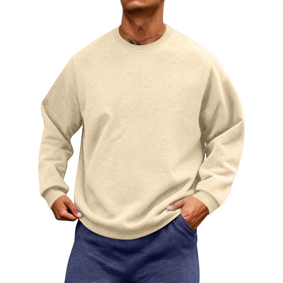 Men's Crewneck Sweatshirt Soft Brushed Fleece Pullover Long Sleeve Plain Casual Basic Athletic Athletic Tops for Fall Winter Beige L