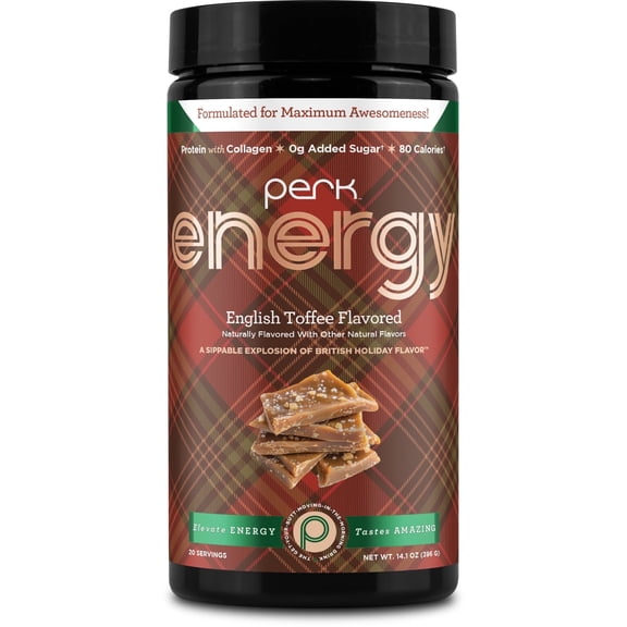 Perk Energy Drink Mix (English Toffee) 20 Servings - Caffeinated Healthy Coffee Alternative with Protein, 100mg of Caffeine, Gluten-Free, Soy-Free