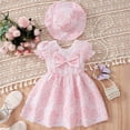 thumbnail image 2 of EnJoCho Toddler Girls Summer Short Sleeved Rose Print Sweet Bow Dress Princess Dress with Hat Cute Trendy Outfits Clothing Set Casual Party Dress, 2 of 5