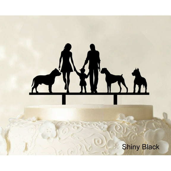 "Custom Family Cake Topper With Dogs Silhouette Wedding Cake Topper Cake Decorations Option Available 6""-7"" Inches Wide"