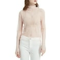 thumbnail image 3 of Womens Long Sleeve Mesh Layering Top Korean Elegant Embroidery Floral Lace Mock Neck Sheer See Through T-Shirts, 3 of 8